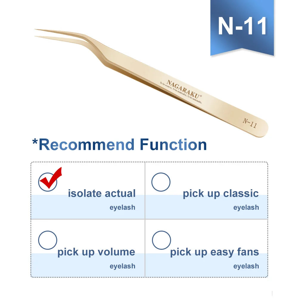 NAGARAKU Stainless Steel Straight Curved Nail Volume Eyelash Accurate Tweezers Nippers Pointed Clip Set Makeup Tools