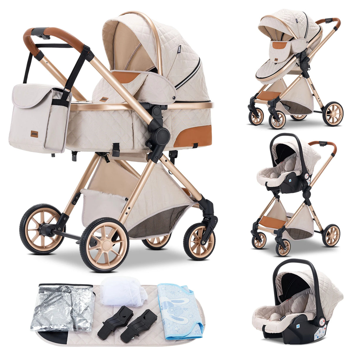 Newest 3 in 1 Baby Stroller Portable Travel Baby Carriage Folding Prams Aluminum Frame High Landscape Car for Newborn Baby