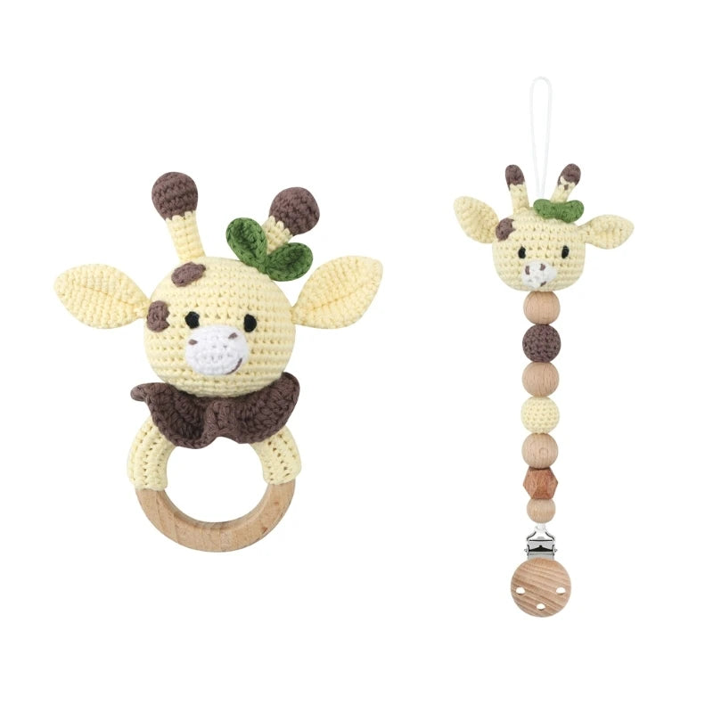 Crochet Koala Pacifier Clip, Handbell Rattle, Teether Doll, Pacifier Chain Clip Set, Cartoon Teething Toy