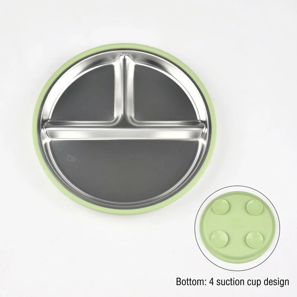 New 1PCS Stainless Steel Plate Detachable Suction Dishes Baby Feeding Sucker Bowl Food Grade Silicone Food Tray Tableware