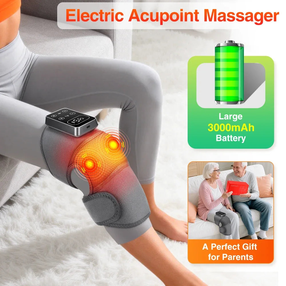 Electric Knee Massager Vibration Massage Brace 5 Levels Heating Cordless Knee Muscle Relaxation Pad Thermal Belt Leg Calf Care