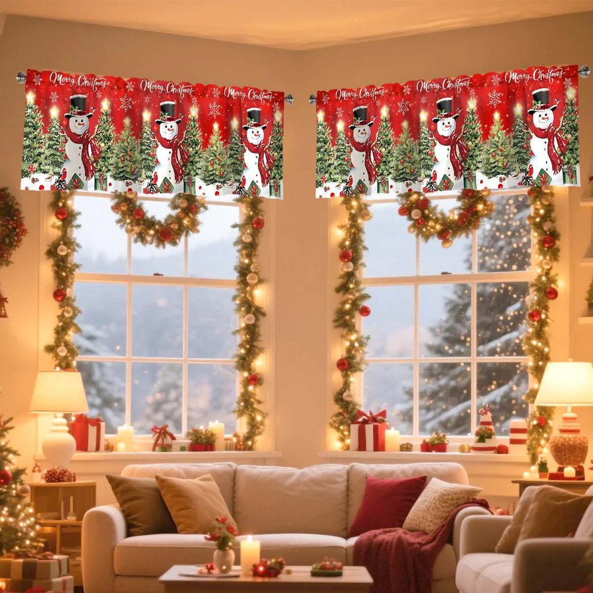 Christmas Short Curtain Merry Cristmas Decoration for Home. Xmas Ornament Navidad New Year Gift for Kitchen Living Room