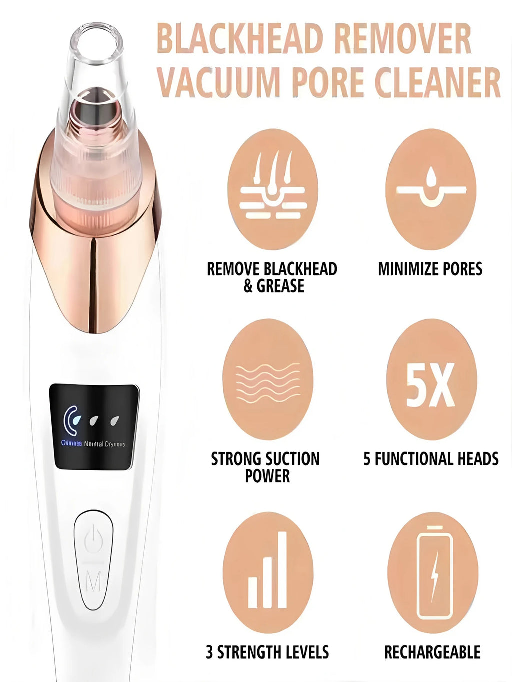 Facial Suction Tool , USB Rechargeable Pore Care Instrument for Deep Cleansing and Skin Exfoliation. Pore