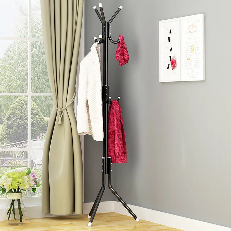 Adjustable Metal Coat Rack with 9 Hooks — Multi-Functional Single-Rod Clothing Rack, Column-Style Coat Rack, Upright Clothing Storage, Suitable for Home, Office, Dressing Room, Bedroom, Living Room, and Hallway — Special
