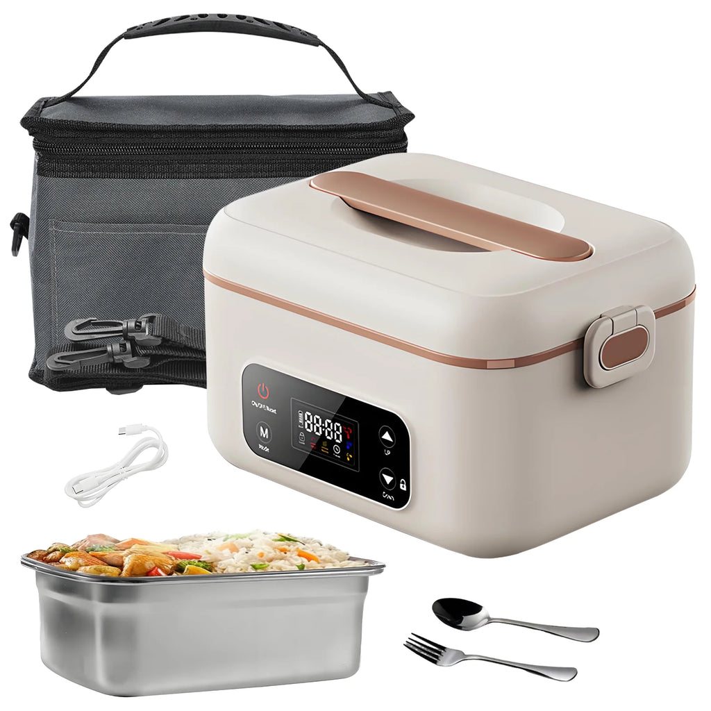 Rechargeable Electric Lunch Box Cordless Heated Lunch Box Battery Powered Self Heating Food Container Portable Bento Box No Water Required Food Warmer Stainless Steel Liner For Office Work School Travel Car Camping Home Kitch