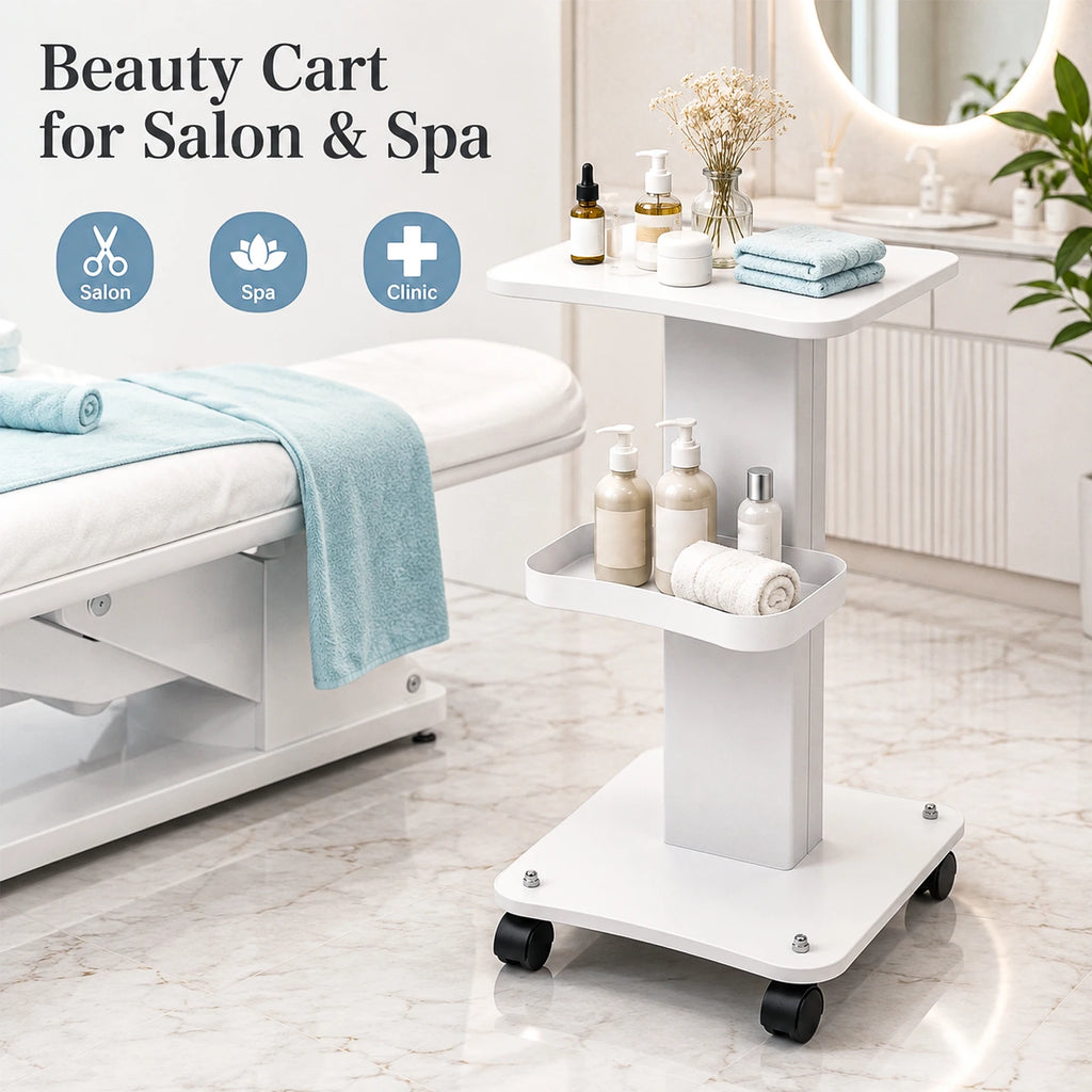 Beauty Salon Trolley Stand 3 Tier Salon Trolley White Beauty Machine Stand 360° Silent Wheels Easy Moving For Facial Beauty Clinic Esthetician Working Cart
