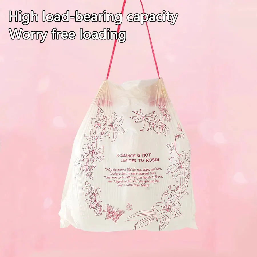1 Roll of 30 Pieces, Tear Free Drawstring Garbage Bag, Household Thick Lily Fragrance Deodorizer, Portable Plastic Garbage Bag