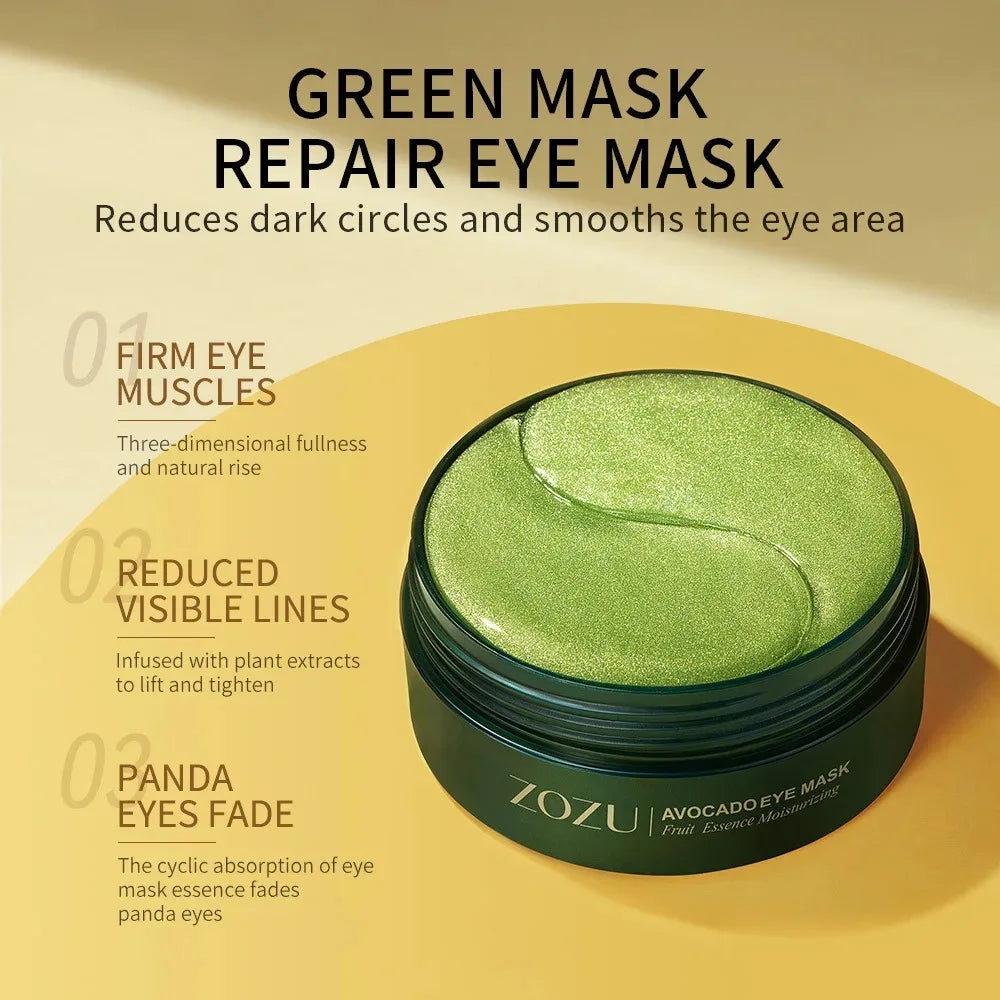 60/120 Pieces Avocado Gold Eye Masks Moisturizing Firming Eye Patches to Improve Eye Bags Anti-Wrinkle Eye Patches for Dark Circles