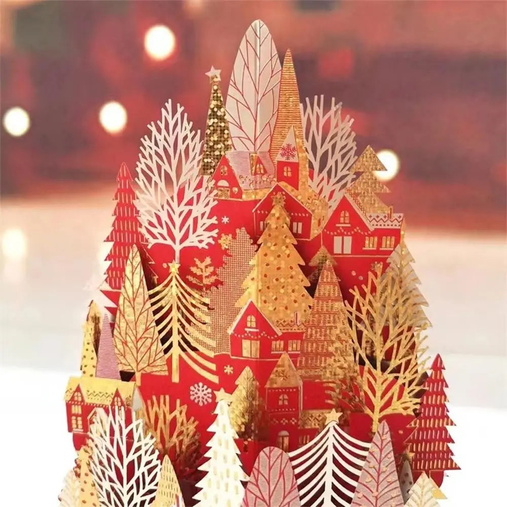 Paper Christmas 3D Greeting Card Gold Plated with Envelope Merry Christmas Blessing Cards Ornaments Craft Paper Carving Postcard
