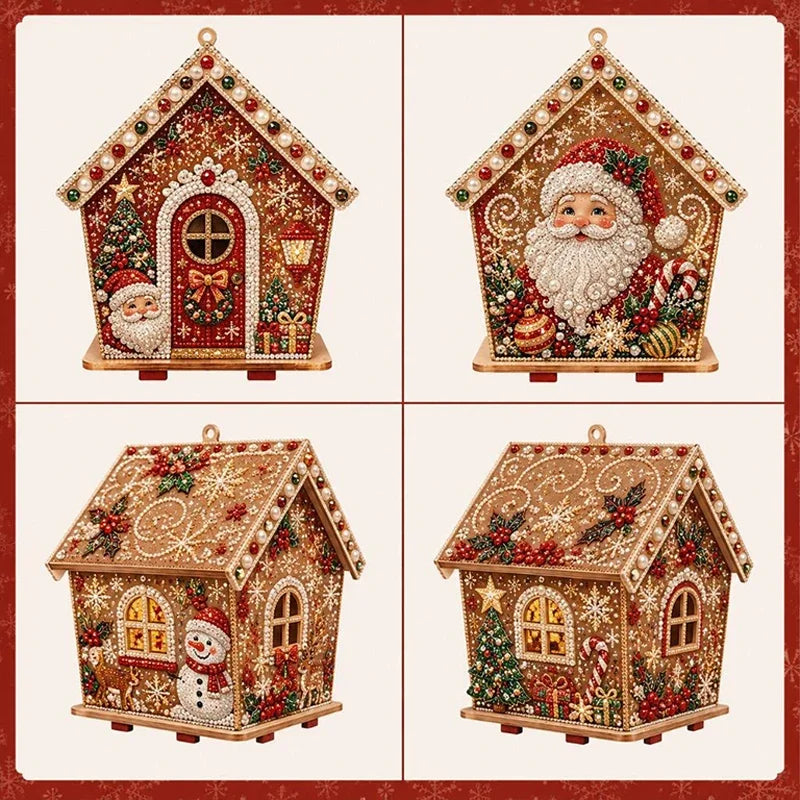 DIY Pearl Craft Kit Christmas Cottage Diamond Painting Set Wooden Pearl Art Christmas Tree Ornaments For Home Decoration Gifts