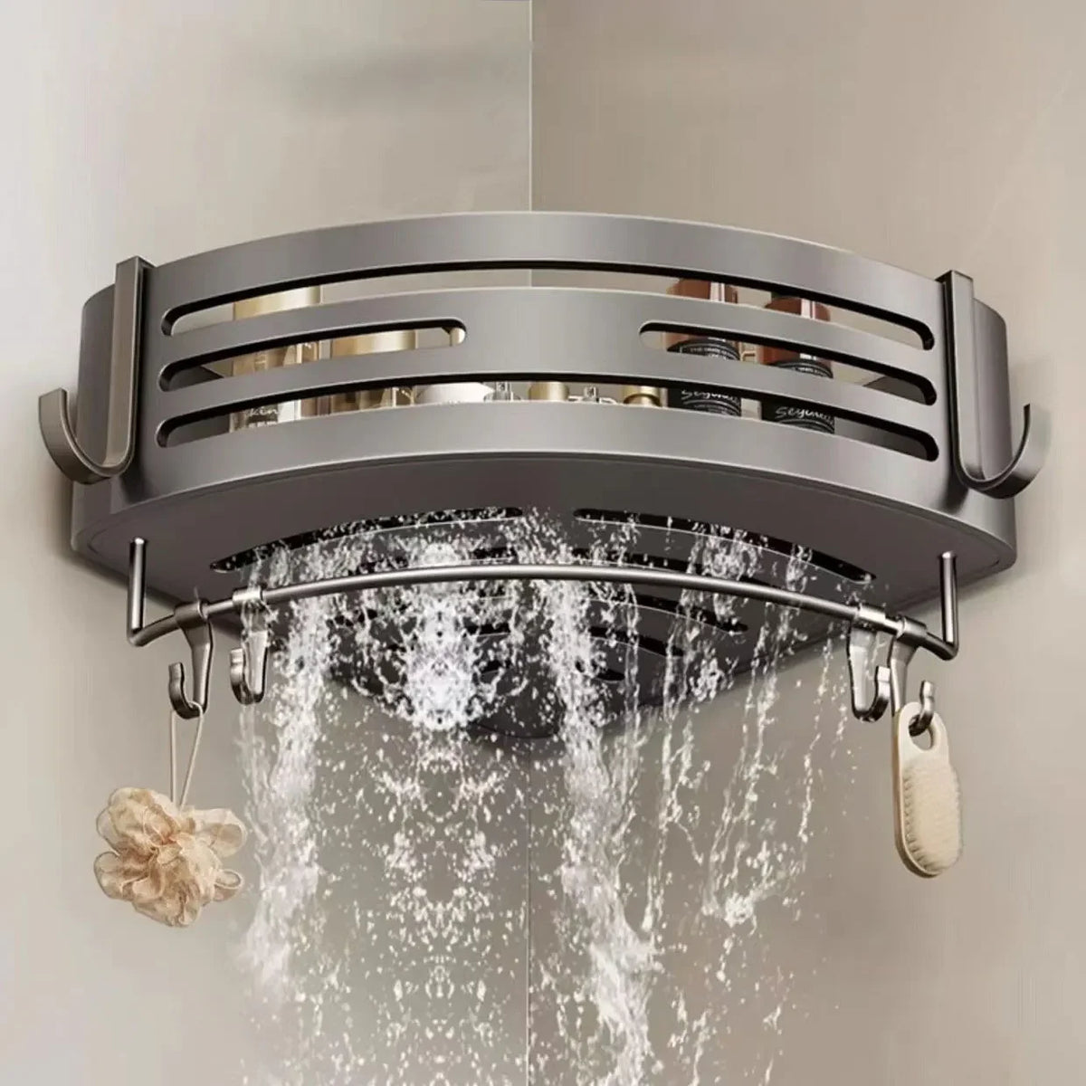 Aluminum Alloy Bathroom Shelves  Punch-free Thickened Tripod Wall-mounted Corner Shelf Bathroom  Accessories Shower Organizer