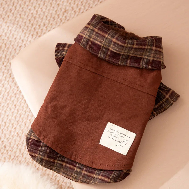 Autumn and Winter Pet Plaid Couple Outfit Thin Dress Hoodie Cat Teddy Jacket Dog Dresses for Small Dogs Puppy Clothes
