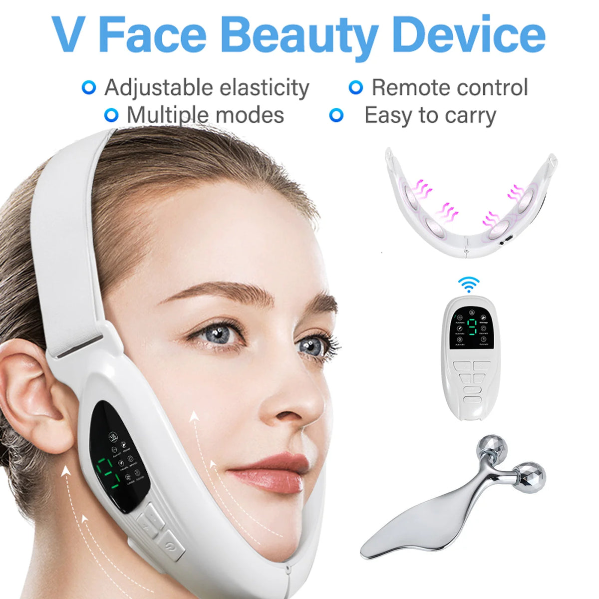 V Face Double Chin Remover & Gua Sha Massage Tool Electric Face Skin Lifting Firming Beauty Device Double Chin Reducer