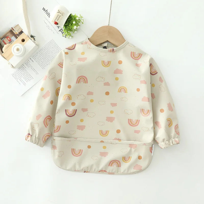 Erduo Newborn Baby Waterproof Feeding Bibs Soft Fabric Infant Apron Long Sleeve School Feeding Bib Eating Accessories