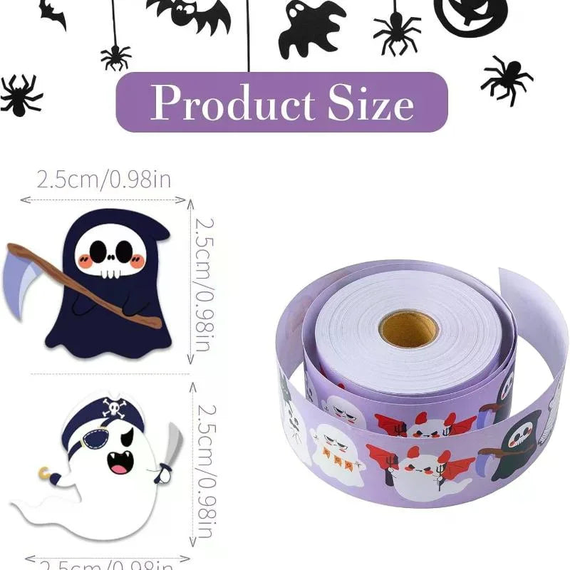 Halloween Decor - 500Pcs/Roll Funny Stickers with Pumpkin, Ghost, Skull, Spider, Bat Design for Phone Graffiti