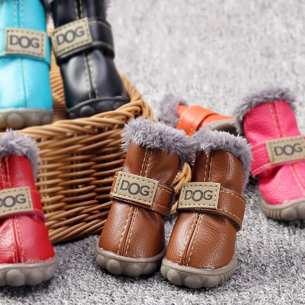 Dog Boots Warm Pet Snow Boots Waterproof Non Slip Winter Pet Dog Shoes /PU Soft Dog Rainshoes for 4Pcs/Set Cats