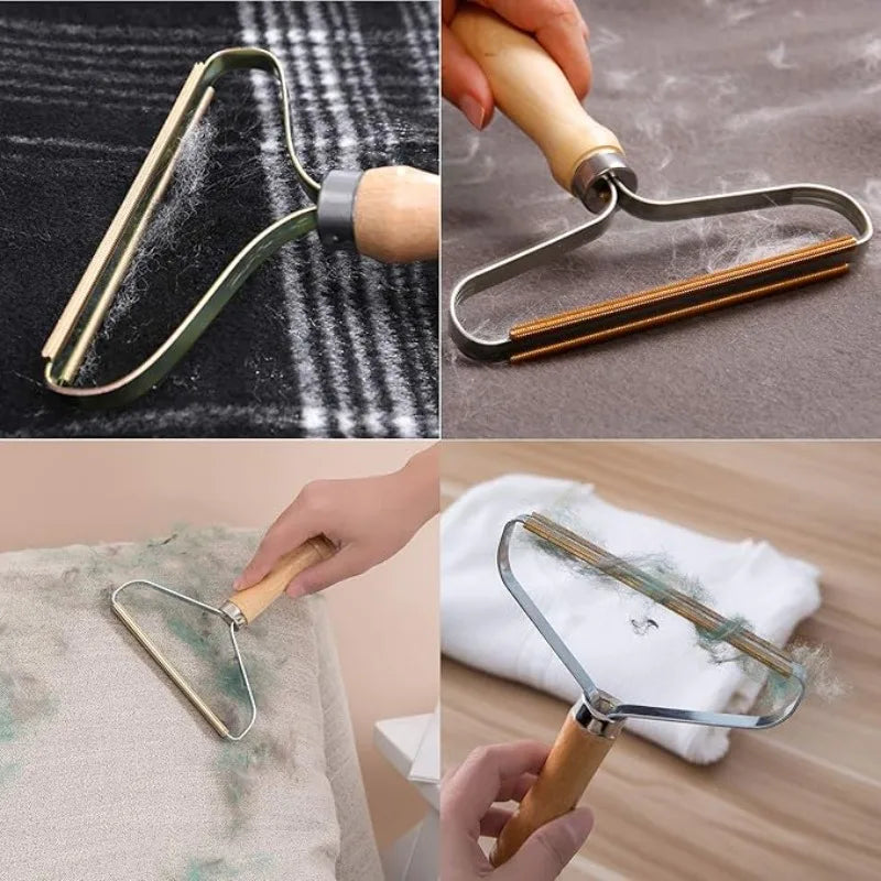 Reusable Metal Lint Remover Tool Durable Pet Hair Remover Tool with Wooden Handle Portable Fabric Shaver Fuzz Cleaner for Clothe