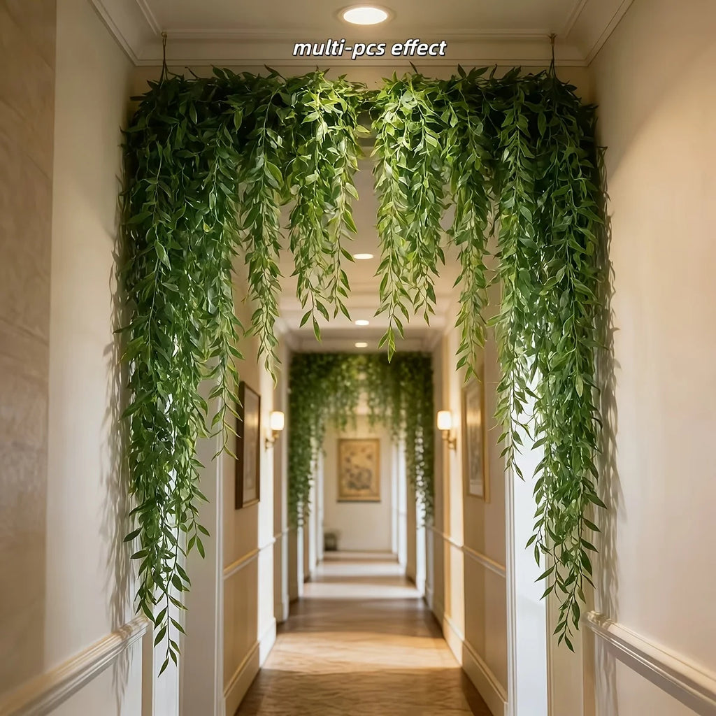 10pc Extra-Long Deluxe Willow Leaf Vine Elegant Artificial Greenery Faux Evergreen Hanging Vine with Dense Green Leaves 2026