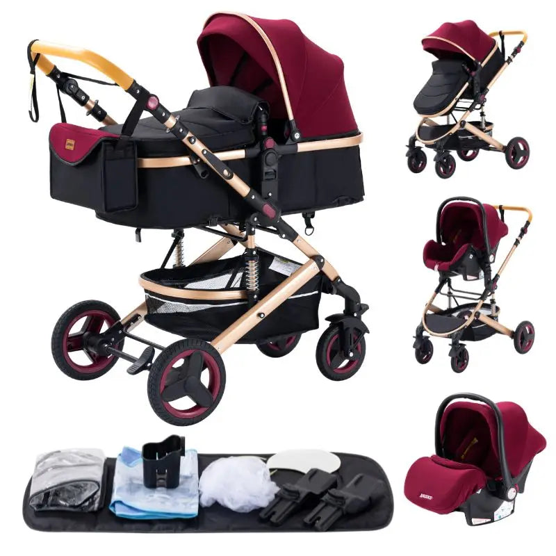 Newest 3 in 1 Baby Stroller Portable Travel Baby Carriage Folding Prams Aluminum Frame High Landscape Car for Newborn Baby