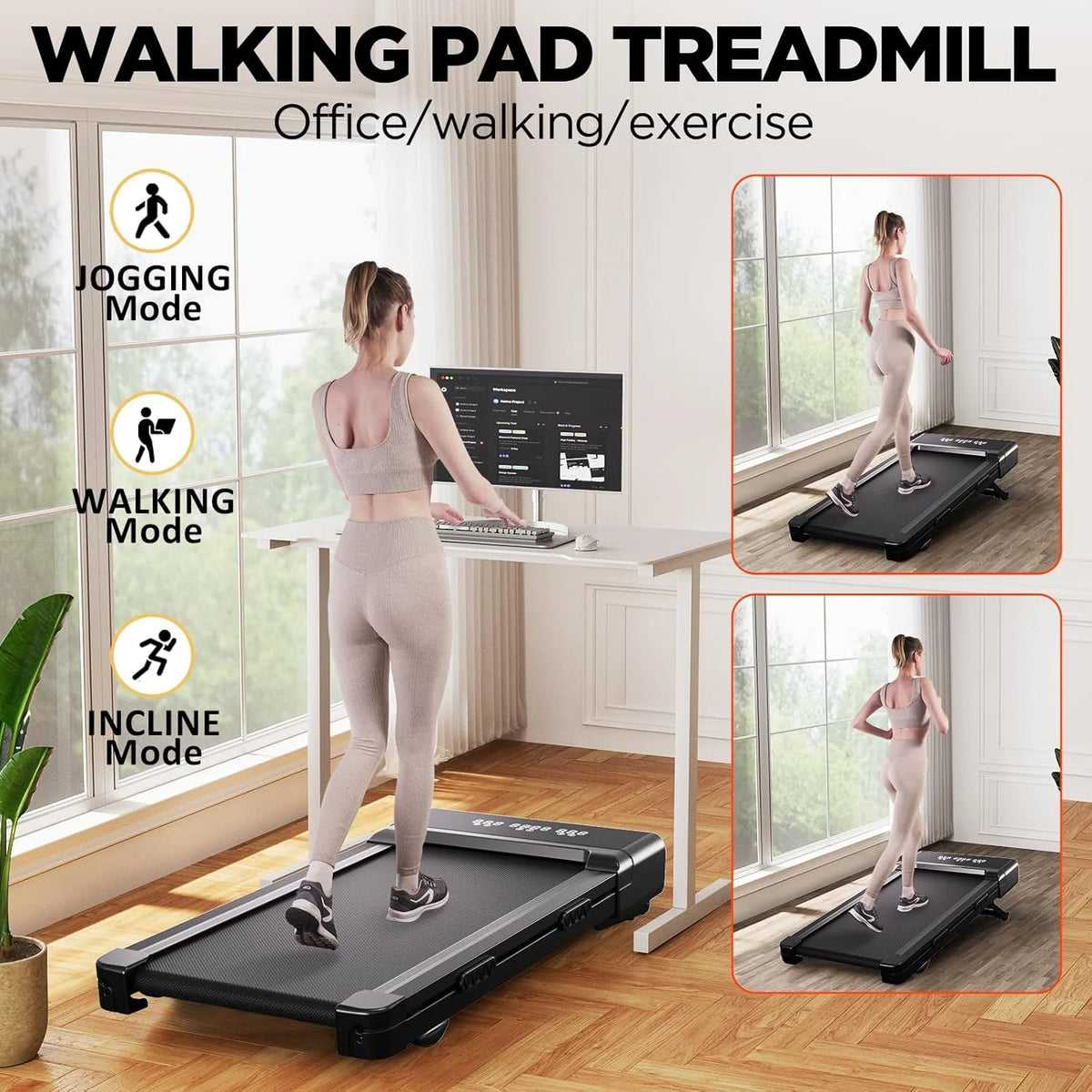 Foldable Treadmill 9% Incline 3.8mph/6kph Walking Pad for Home Treadmills LCD Screen APP Monitoring 3.0HP Motor Exercise Machine