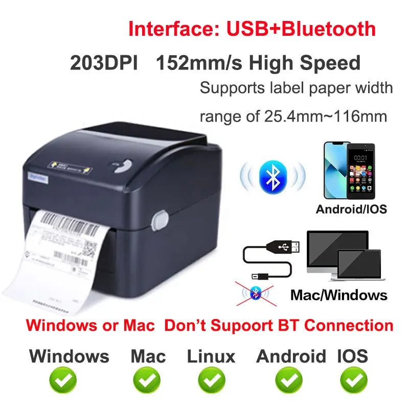 Xprinter 152MM/S Thermal Shipping Label Printer Barocde Sticker Printer 203DPI Printing Paper Width Between 25.4nm and 116mm