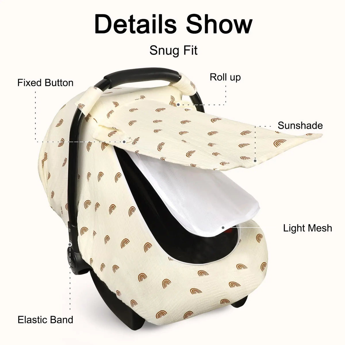 Muslin Car Seat Cover for Baby - Breathable and Privacy Car Seat Canopy with 3 Modes - Easy Install & Gift Box Packaging
