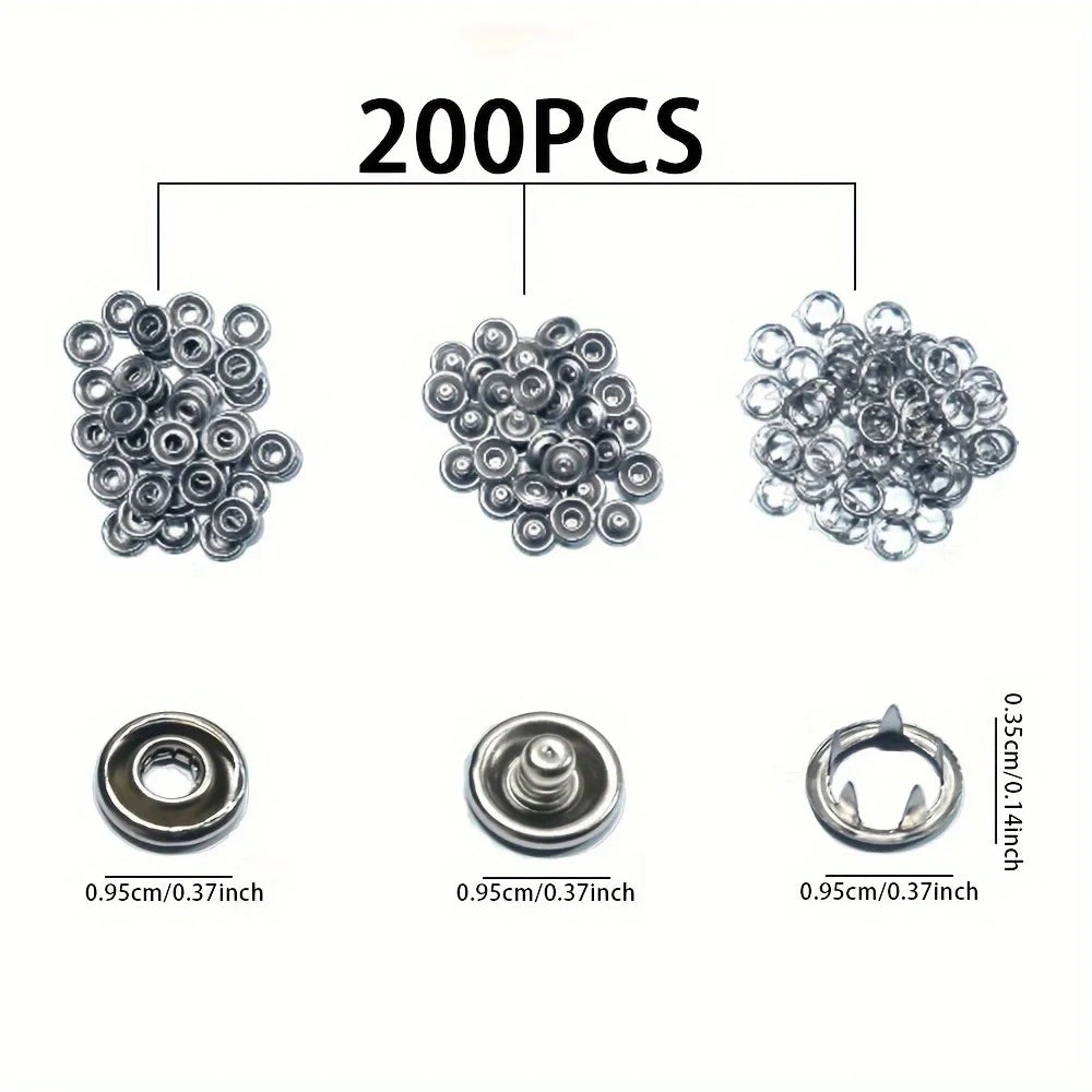200pcs Metal Sewing Buttons And 1pc Snap Fastener Pliers Set - Easy DIY Clothes Buckle Installation