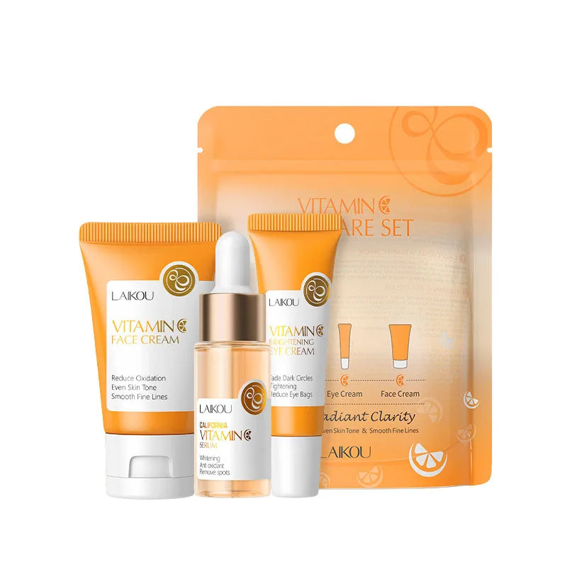 LAIKOU Vitamin C Skin Care Sets 3pcs Face Cream Serum Eye Cream Moisturizing Anti-Wrinkle Facial Care Kit