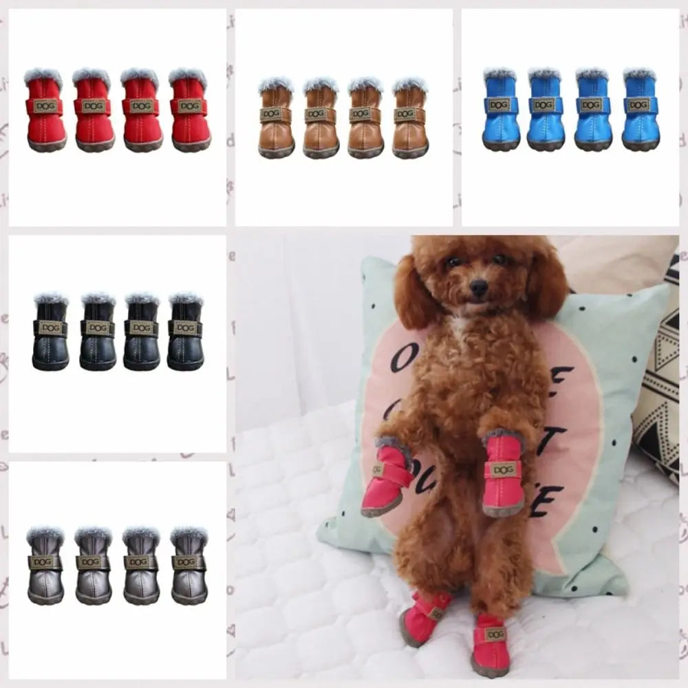 Soft Pet Snow Boots Puppy Rain and Snow Boots Warm Non-Slip Winter Dog Shoes Waterproof Plush/PU 4-Piece Set