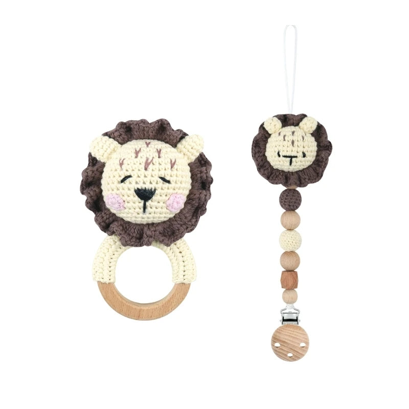 Crochet Koala Pacifier Clip, Handbell Rattle, Teether Doll, Pacifier Chain Clip Set, Cartoon Teething Toy