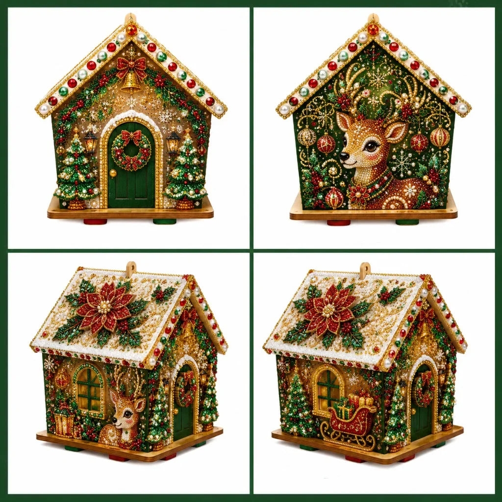 DIY Pearl Craft Kit Christmas Cottage Diamond Painting Set Wooden Pearl Art Christmas Tree Ornaments For Home Decoration Gifts