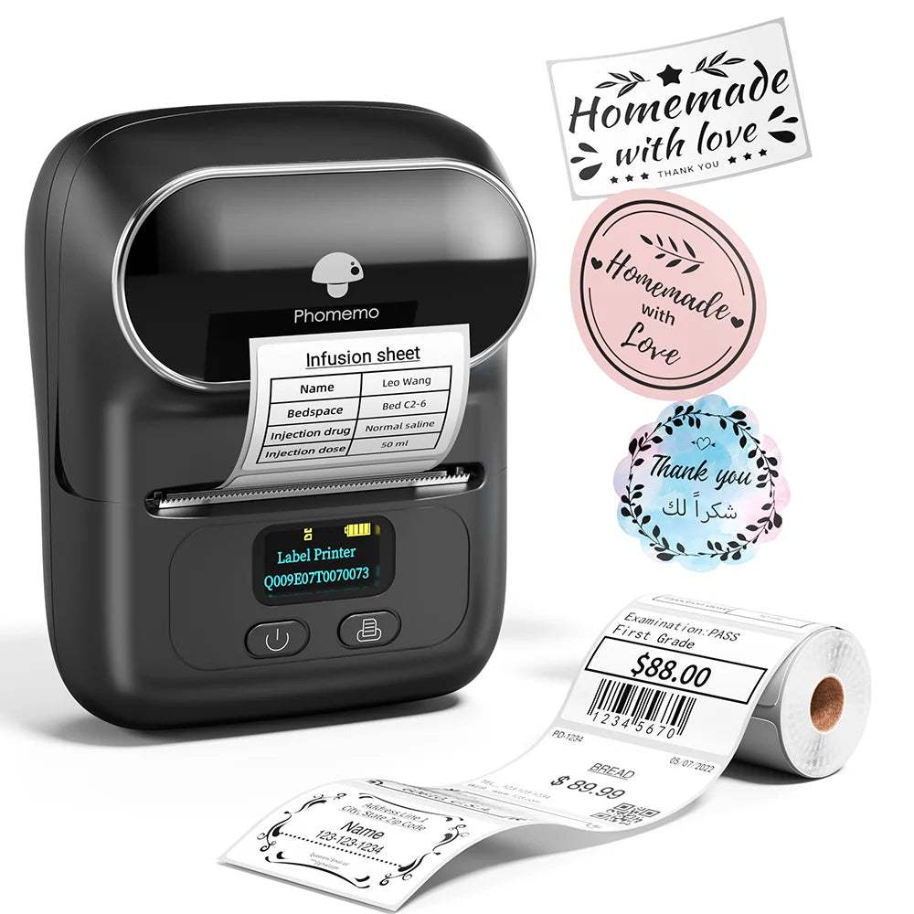 Phomemo 203dpi M110 M220 M108 Label Maker Tag Price Portable Thermal Label Printer with White Photo Labels for Bakery/Business