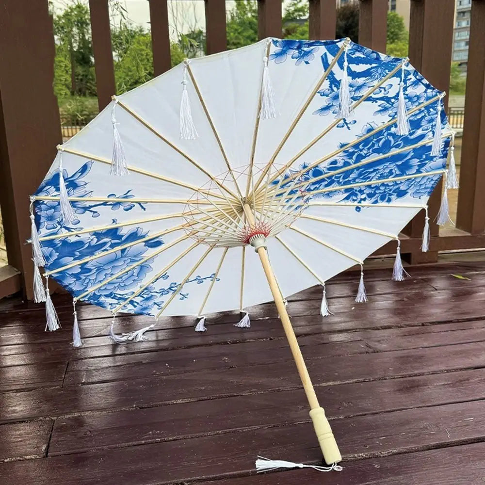 70cm Silk Fabric Tassel Umbrella Handheld Chinese Style Ancient Dance Umbrella Rainproof Decorative Classical Oil Paper Umbrella