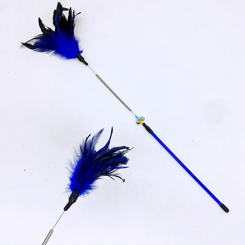 Cat Toy Feather Wand Teaser Interactive Spring Handle Kitten Toy with Bell Training Stick Pet Supplies