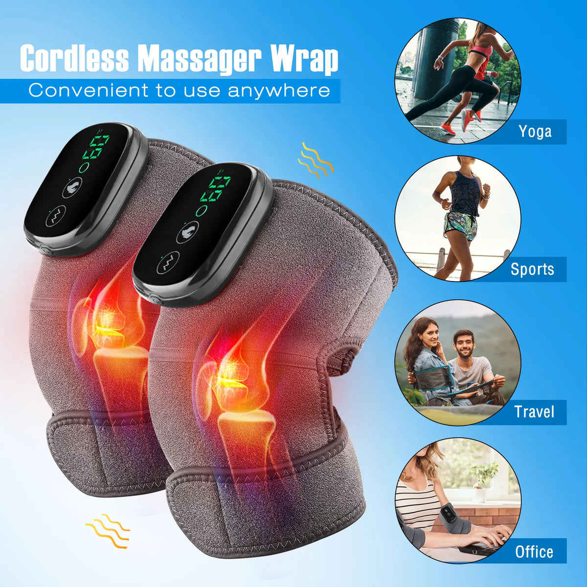 1PCS Electric Heating Knee Massager Joint Knee Leg Pad Vibration Knee Leg Massage Cordness Massager Warp