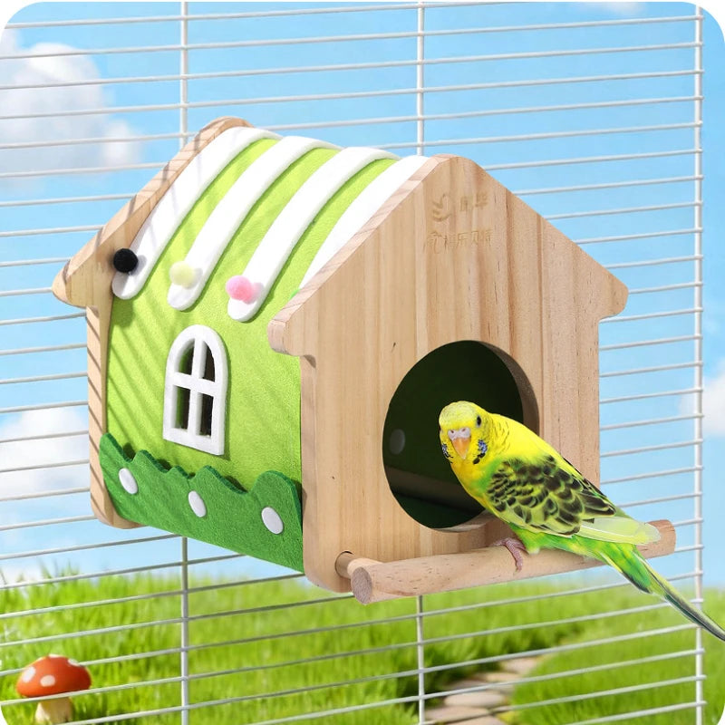 Winter Pet Colorful Felt Wood Parakeet Nest Box Bird House Breeding Nesting Bird Cage Box for Lovebirds Cockatiel Parrotlets
