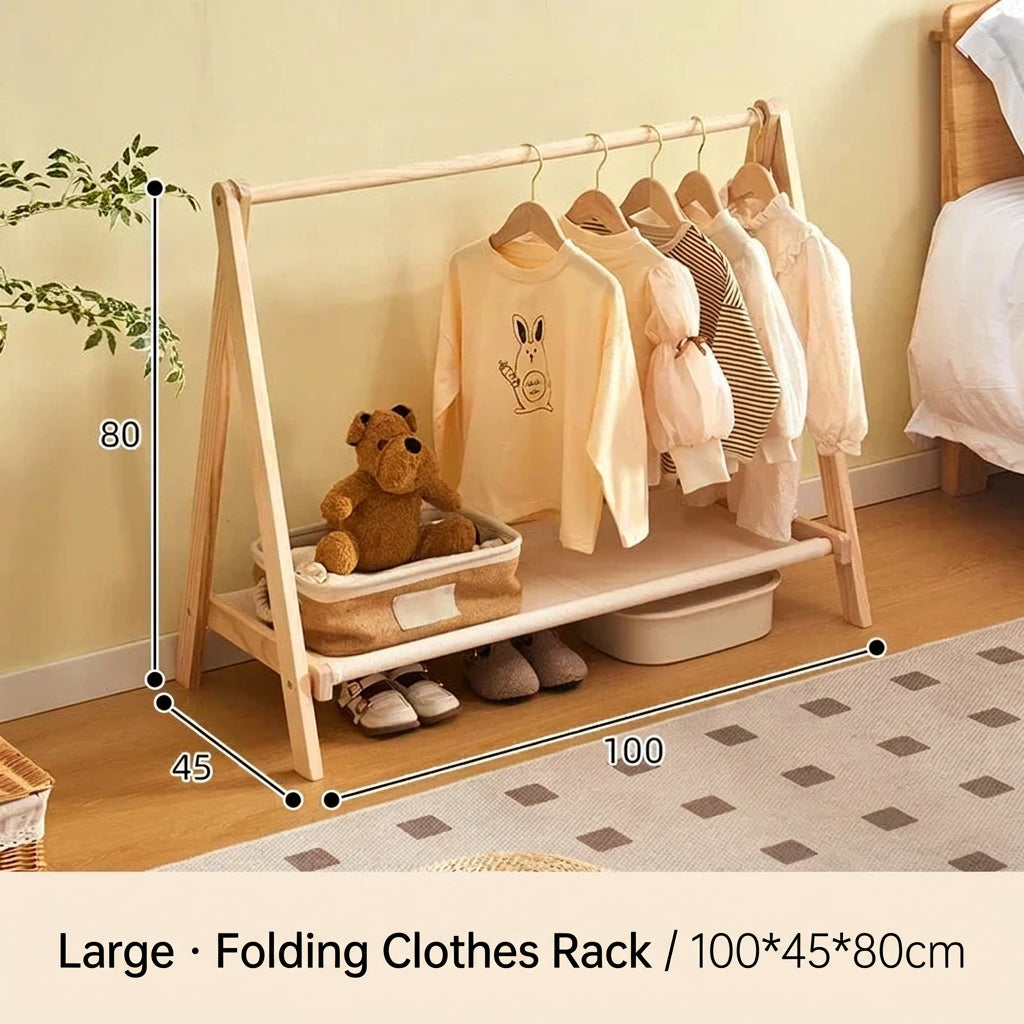 Kids Solid Wood Folding Clothes Rack Simplistic Design Effective Coat Hanging Solution with Landing Rod Adaptable Use Stylish