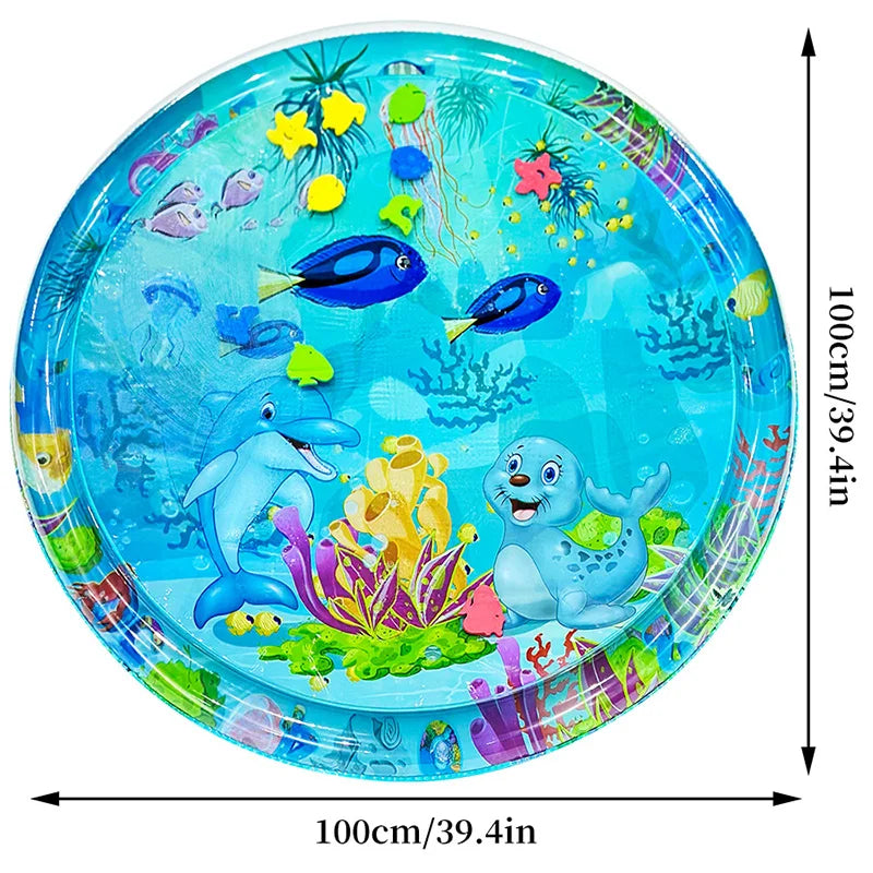 1pc 100cm Large Baby Water Play Mat Dolphin Seal Pattern PVC Inflatable Round Play Mat Cushion Kids Gift