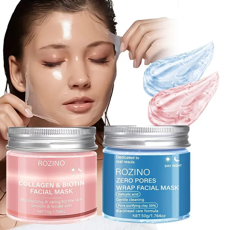 Biotin Collagen + Salicylic Acid Day and Night Mask Set, Peel-Off Mask, Suitable for Loose Skin, Deeply Hydrates, Keeps Skin Hydrated and Plump, Tightens Skin, Brightens Complexion, and Gives Skin a Youthful Glow Suitable for