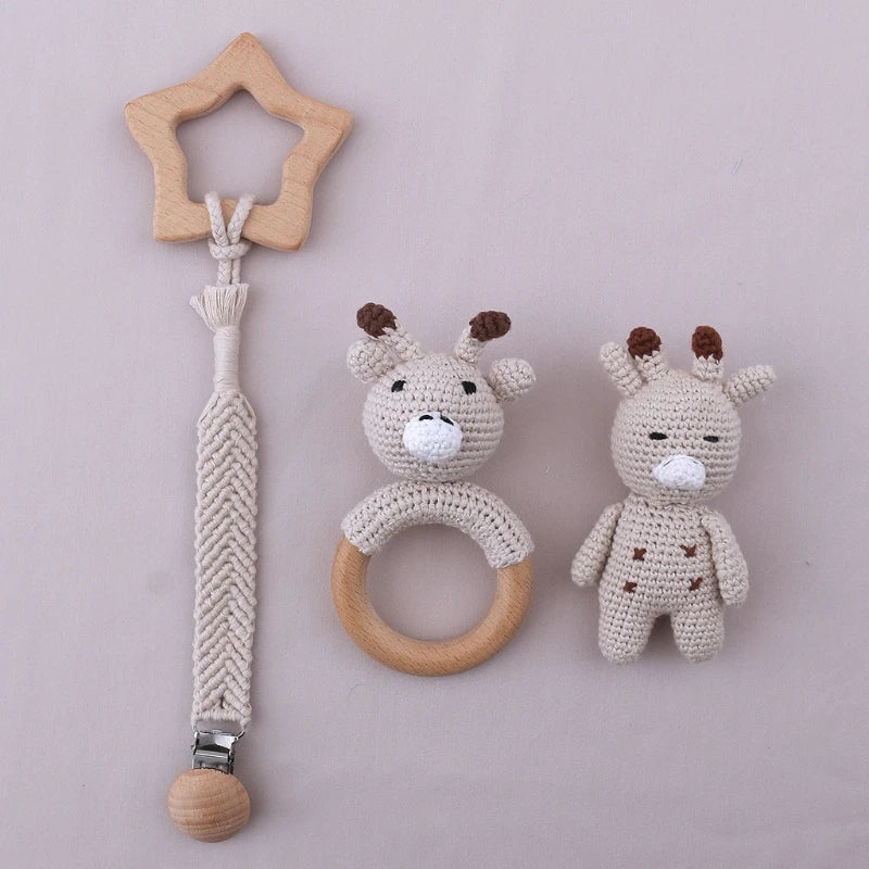 Crochet Koala Pacifier Clip, Handbell Rattle, Teether Doll, Pacifier Chain Clip Set, Cartoon Teething Toy
