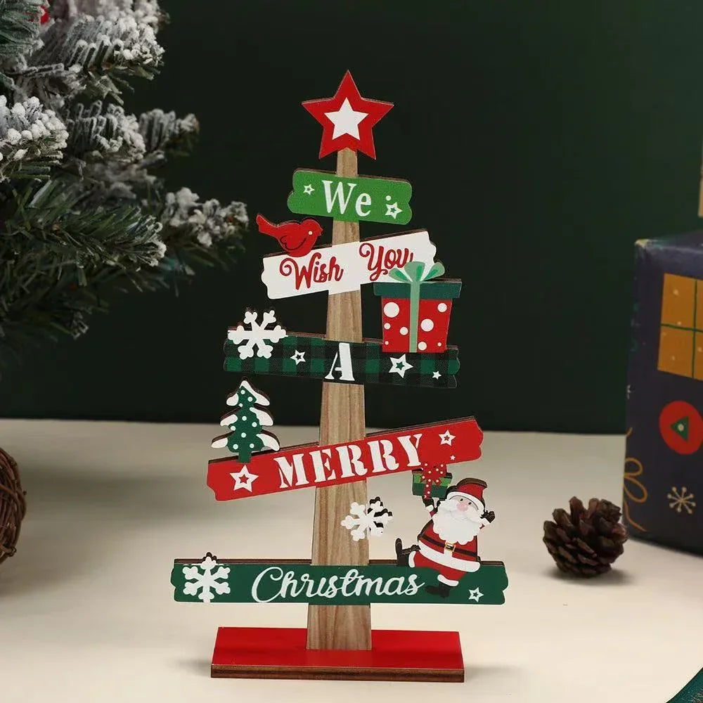 Runto 1pc Wooden Xmas Tree Ornaments Santa Claus Snowman  Merry Christmas Home Decoration New Year Desktop Decor Navidad