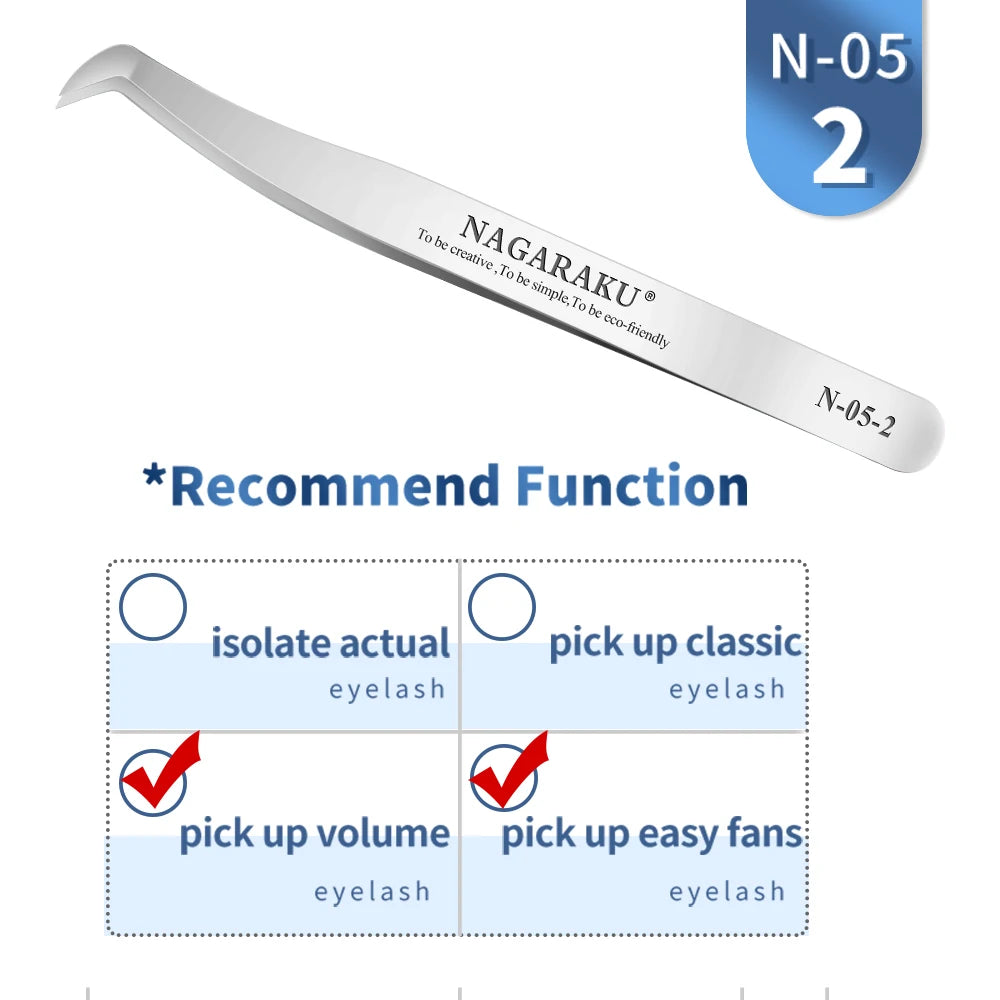 NAGARAKU Stainless Steel Straight Curved Nail Volume Eyelash Accurate Tweezers Nippers Pointed Clip Set Makeup Tools