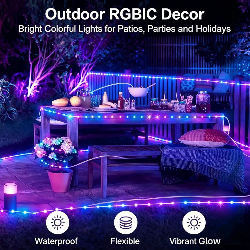 RGB LED Light String Intelligent Control Outdoor Lantern Party Leather Line Lamp IP67 Music Light String Holiday Decoration