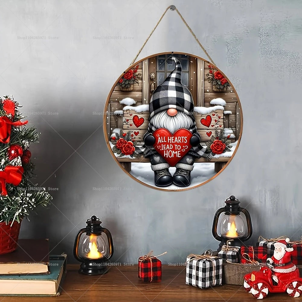 1pcs Merry Christmas Dwarf Wooden Ornaments Sign Dwarf Christmas Candy Cane Pattern Wooden Hanging Home Plaque Scene DecorSupply