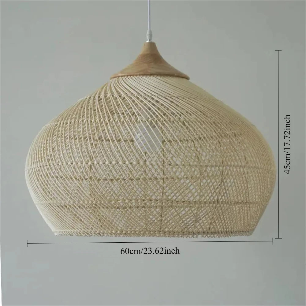 Bohemian Handwoven Rattan Chandelier Scandinavian Wicker Pendant Light with E27 Base for Dining Room & Loft