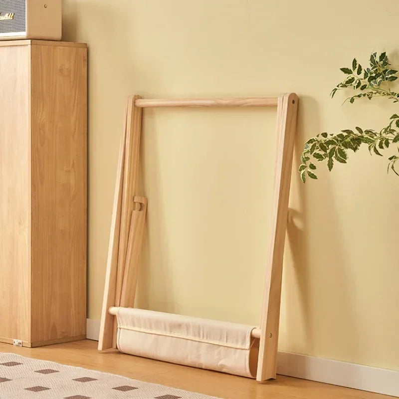 Kids Solid Wood Folding Clothes Rack Simplistic Design Effective Coat Hanging Solution with Landing Rod Adaptable Use Stylish