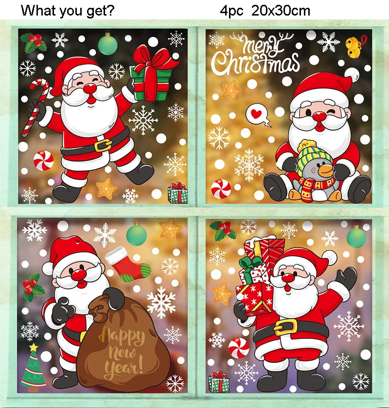 Merry Christmas Window Stickers Wall Sticker Xmas Decals Christmas Decorations For Home Shopping Mall Store Office Window