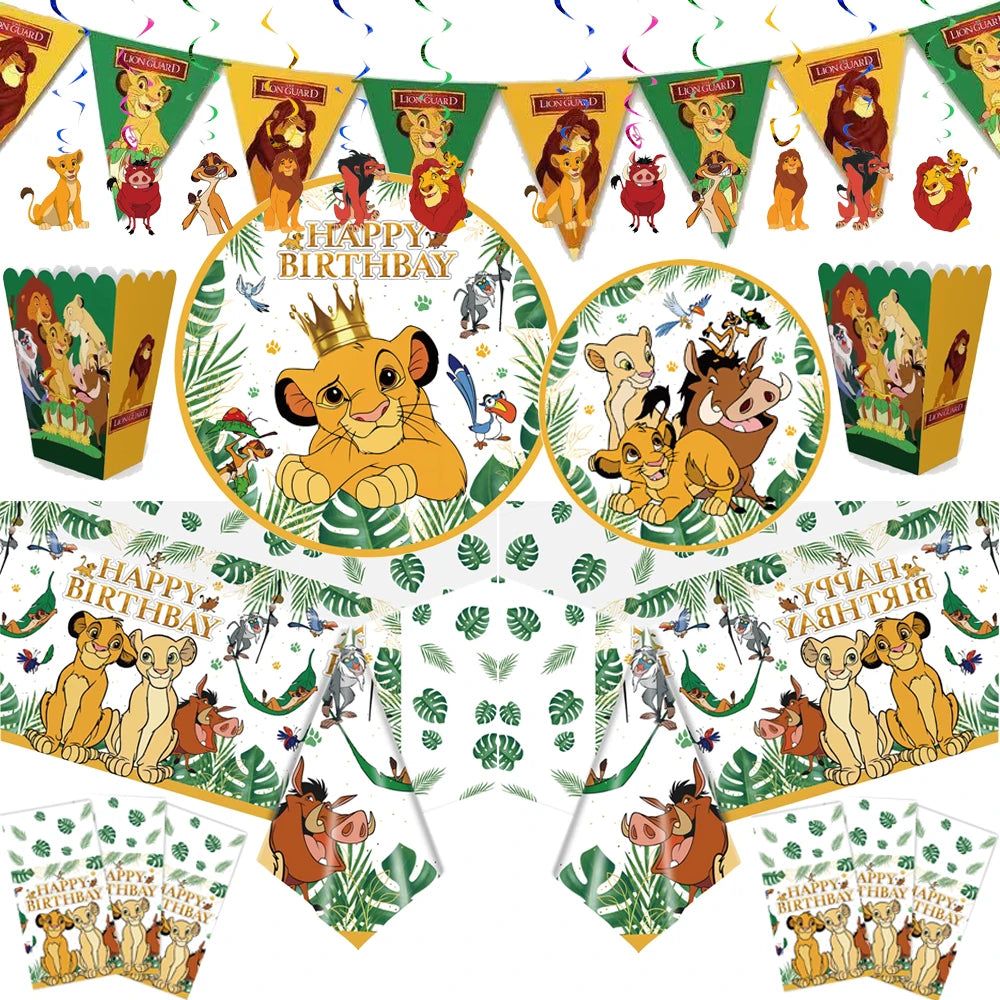 Simba Lion King Birthday Party Decorations Disposable Tableware Balloon Tablecloth Napkin Cup Cake Topper for Kids Baby Shower