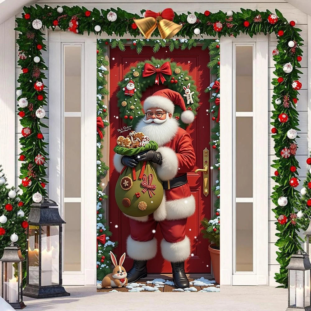 Christmas Door Hanging Banner Merry Christmas Decoration For Home  Navidad Christmas Wall stickers Xmas Gift New Year