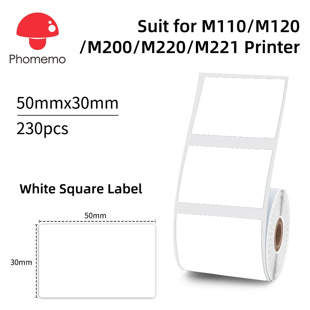 Phomemo 203dpi M110 M220 M108 Label Maker Tag Price Portable Thermal Label Printer with White Photo Labels for Bakery/Business